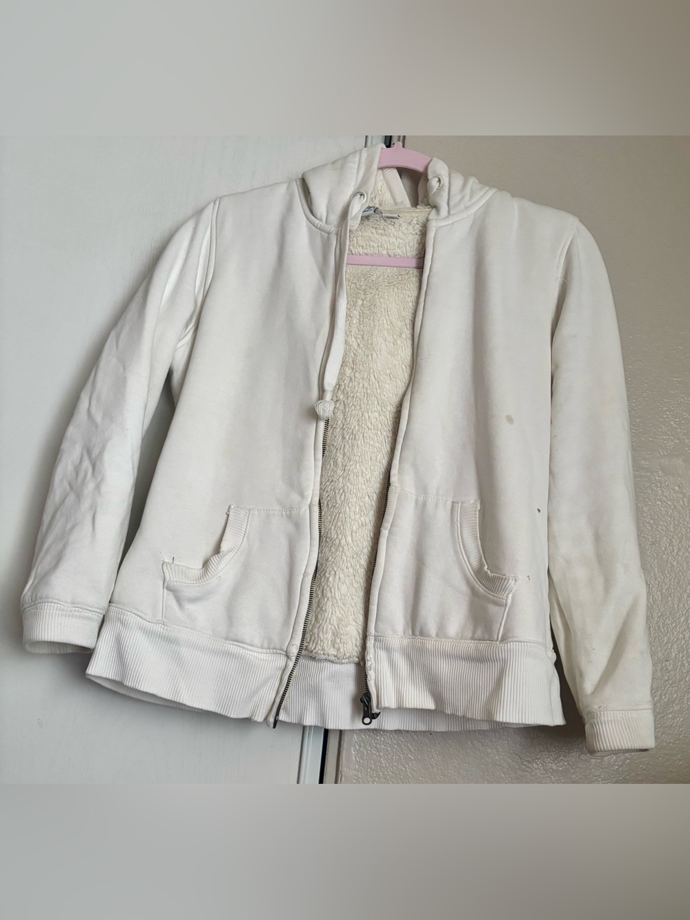 anchor blue White Sherpa-Lined Zip Hoodie Jacket